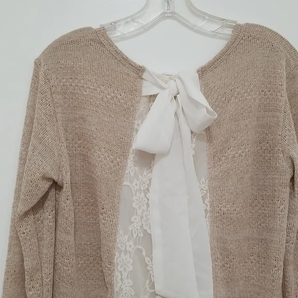Clu + Willoughby Oatmeal Faux Layered Boho Blouse Size S - Picture 8 of 9